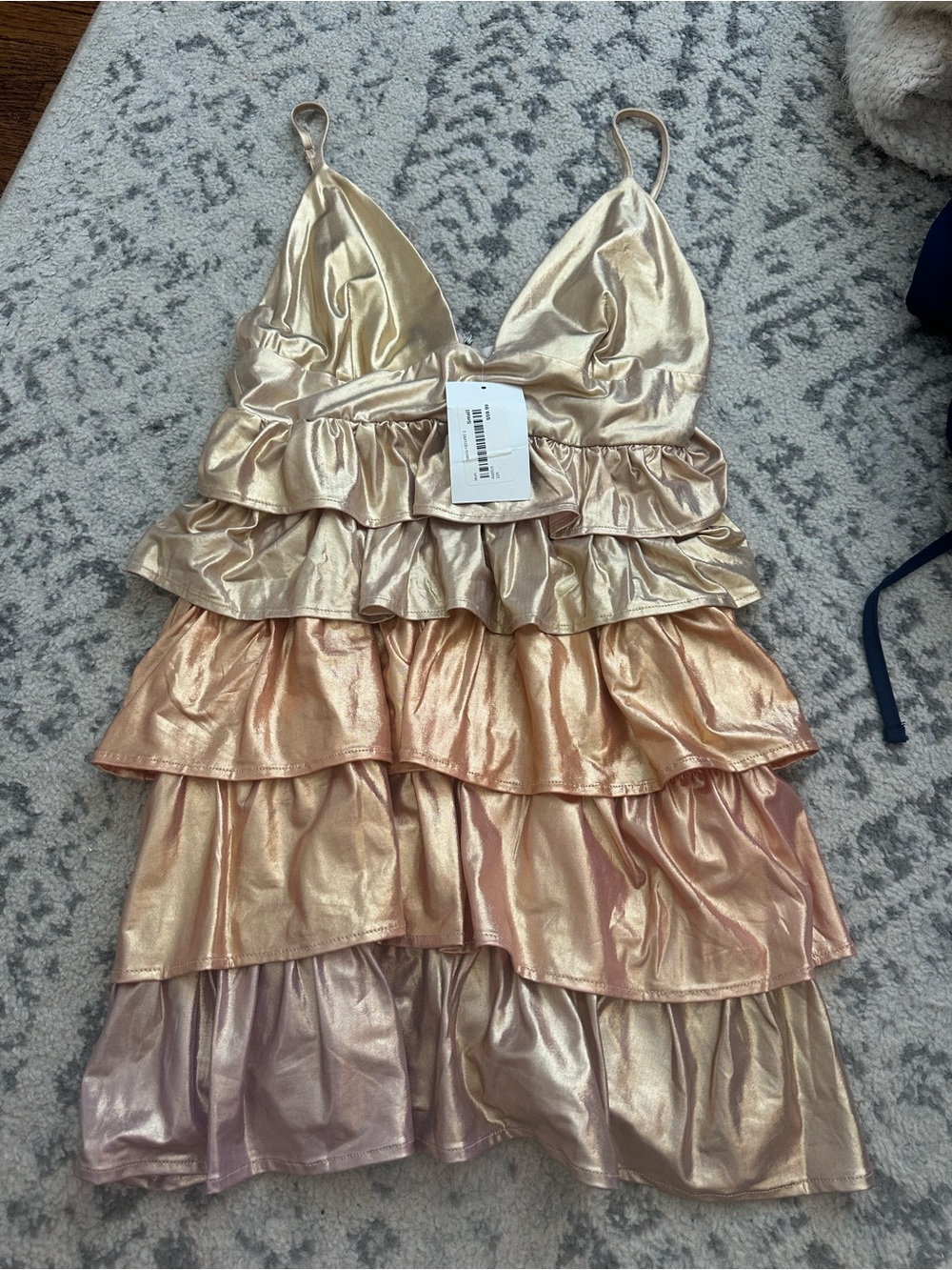 Metallic Tiered Mini Dress in Champagne Pink